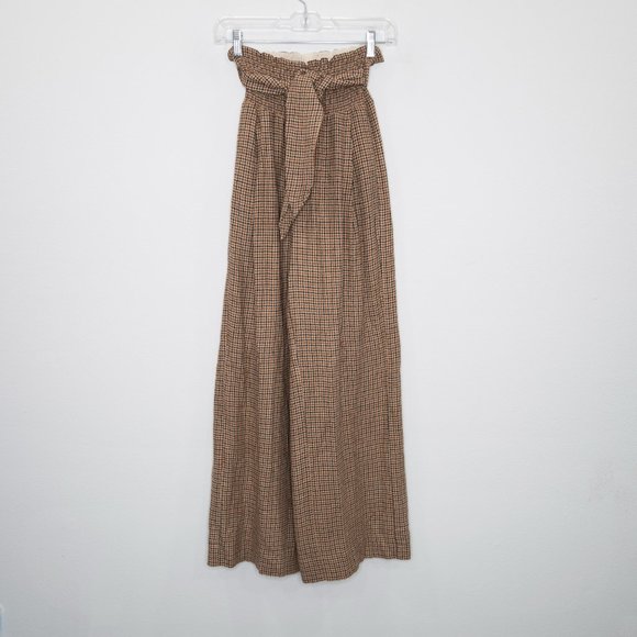 Nanushka Private Pant Houndstooth Check Wide Leg Smocked Waist J25 - Picture 4 of 11